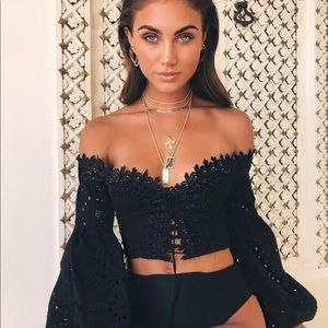 Tiger Mist off the shoulder top